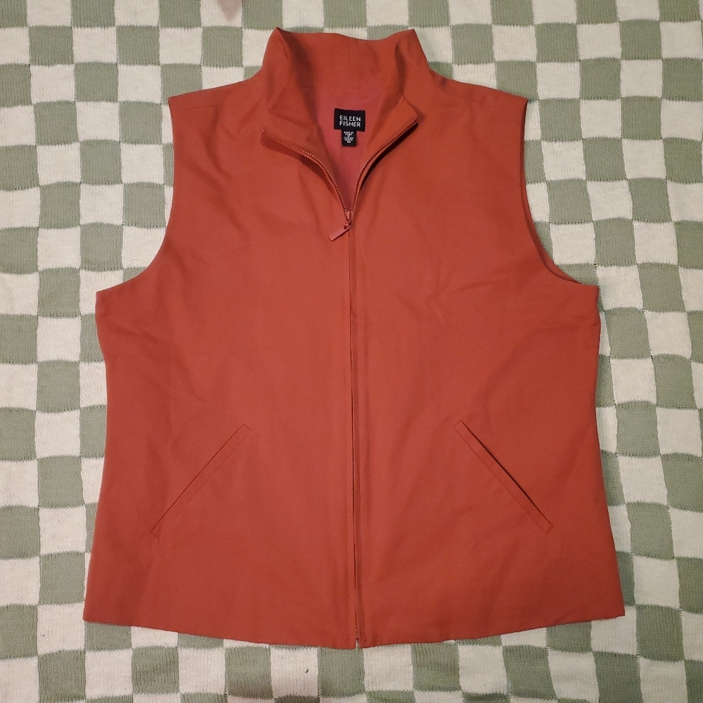 Eileen Fisher orange vest made of Italian fiber